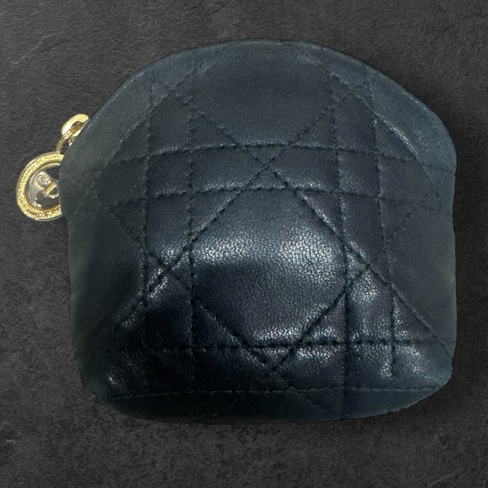 Christian Dior Black Quilted Coin Purse with CD Gold Charm Zipper Pull